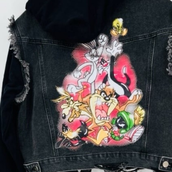 DOLLS KILL x LOONEY TUNES Distressed Hooded Jean Jacket - Picture 2 of 11
